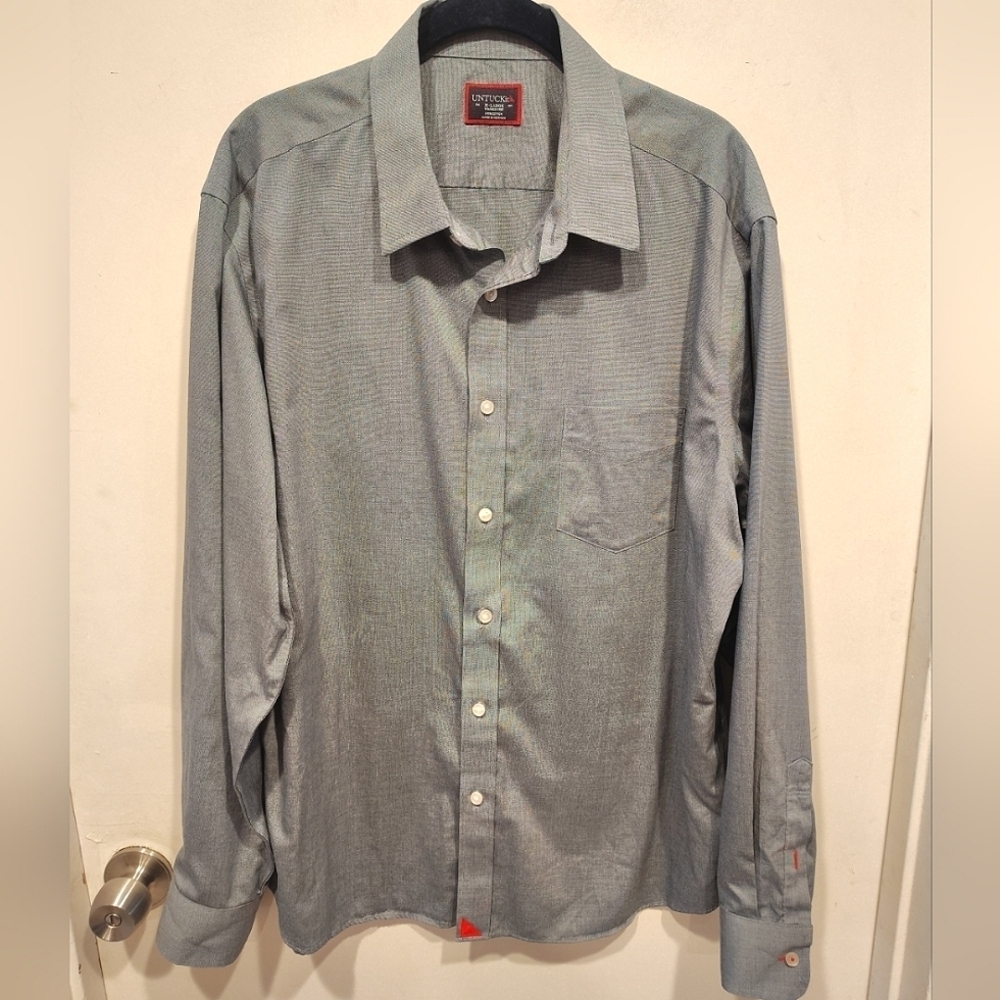 Untuckit Men's Blue Gray Long Sleeve Pio Cesare Dress Shirt Sz XL Career Office